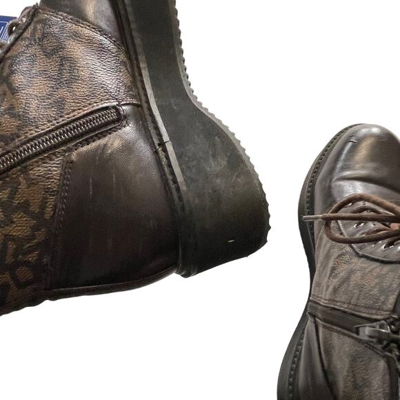 DKNY Women's Size 7.5 M Roselyn Brown Monogram Print Lace Up Combat Boots - Picture 10 of 11